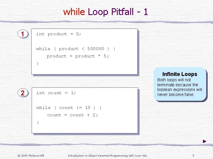 while Loop Pitfall - 1 1 int product = 0; while ( product <