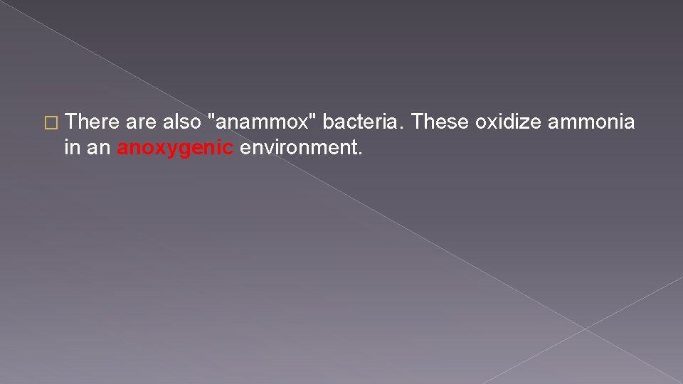 � There also "anammox" bacteria. These oxidize ammonia in an anoxygenic environment. 