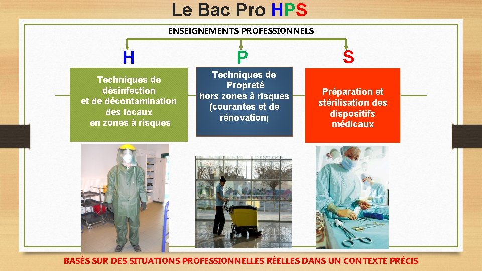 Le Bac Pro HPS ENSEIGNEMENTS PROFESSIONNELS H Techniques de désinfection et de décontamination des