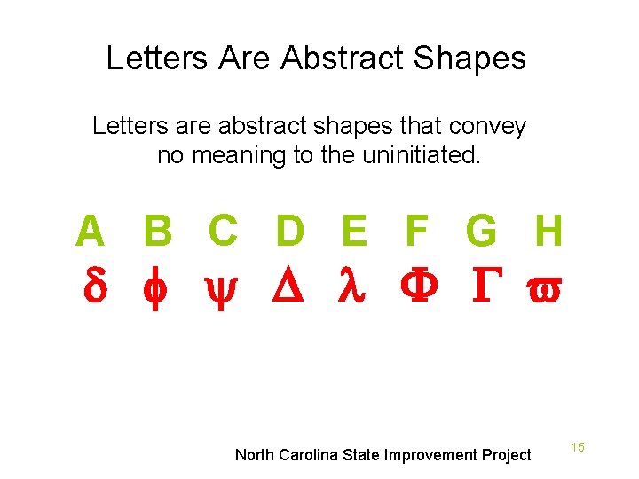 Letters Are Abstract Shapes Letters are abstract shapes that convey no meaning to the