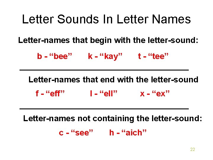 Letter Sounds In Letter Names Letter-names that begin with the letter-sound: b - “bee”