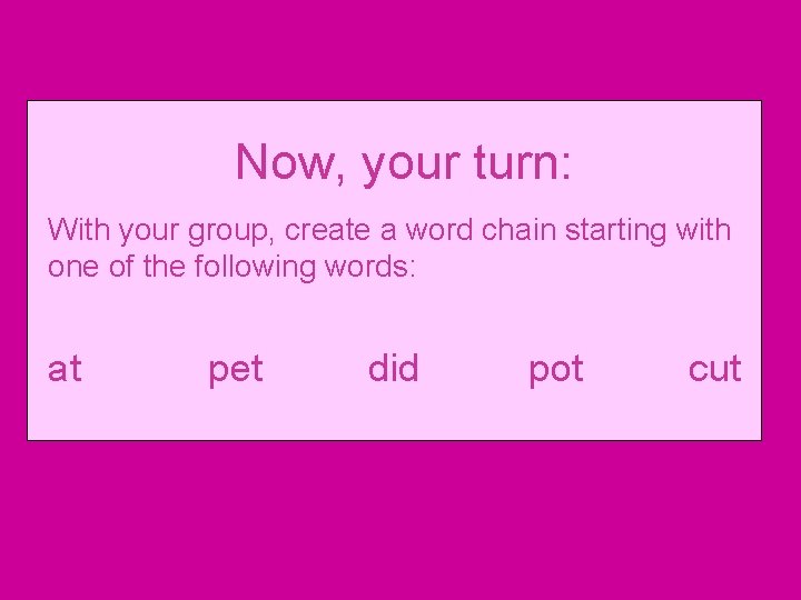 Now, your turn: With your group, create a word chain starting with one of