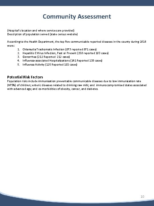 b Community Assessment (Hospital’s location and where services are provided) Description of population served