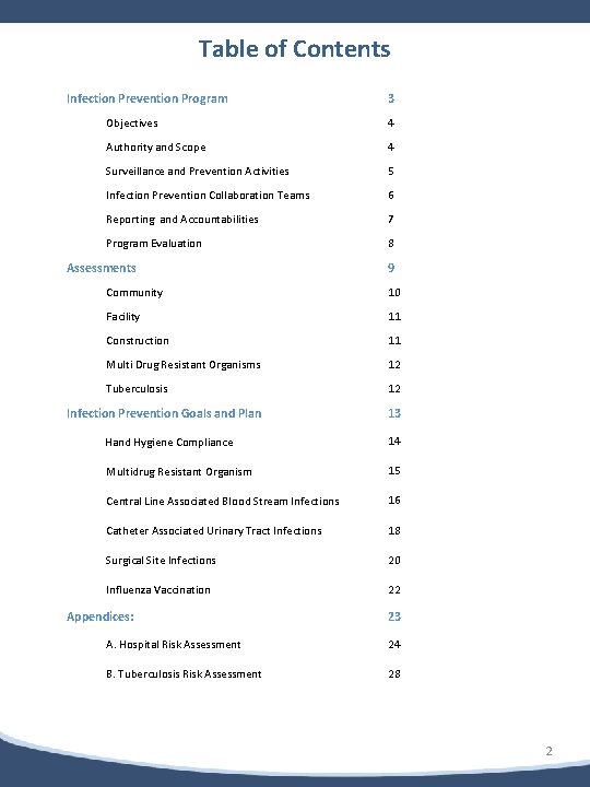 b Table of Contents Infection Prevention Program 3 Objectives 4 Authority and Scope 4