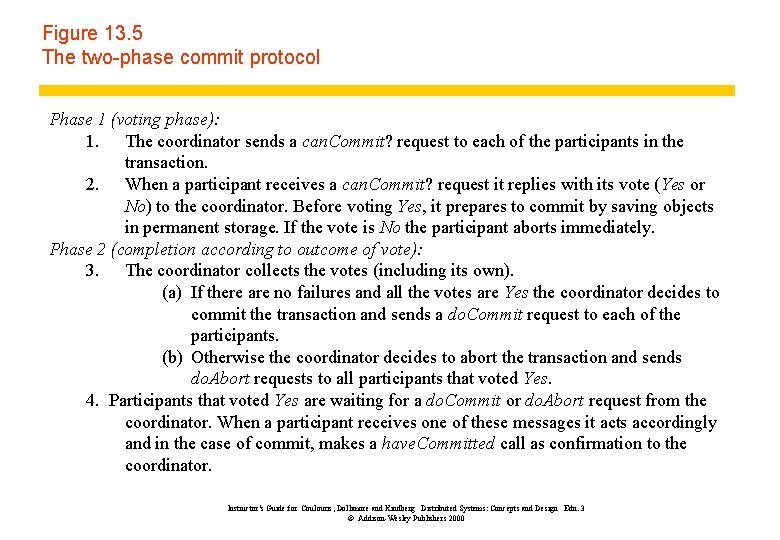 Figure 13. 5 The two-phase commit protocol Phase 1 (voting phase): 1. The coordinator