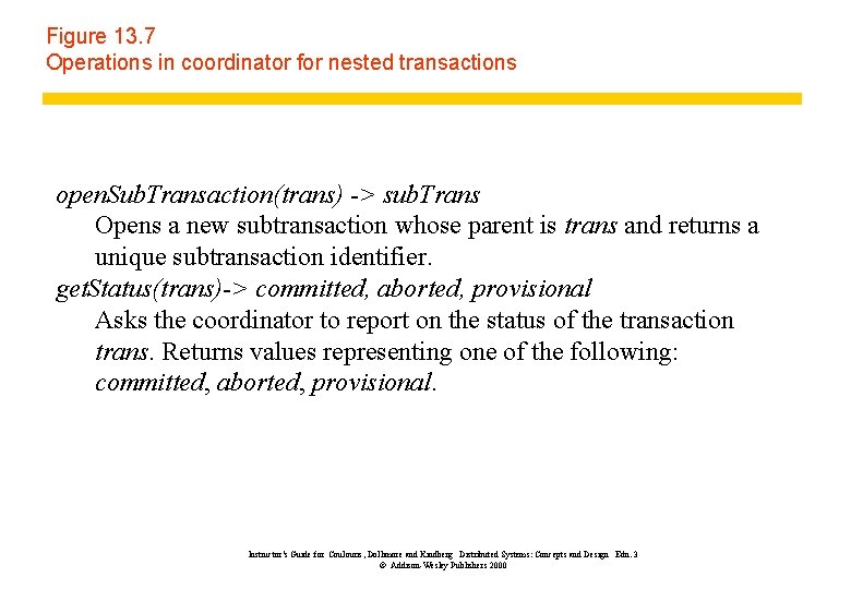 Figure 13. 7 Operations in coordinator for nested transactions open. Sub. Transaction(trans) -> sub.