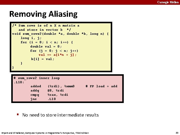 Carnegie Mellon Removing Aliasing /* Sum rows is of n X n matrix a