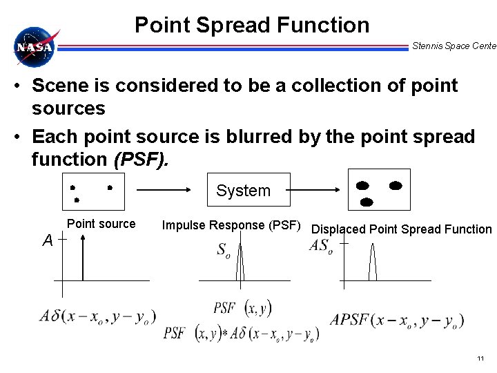 Point Spread Function Stennis Space Center • Scene is considered to be a collection