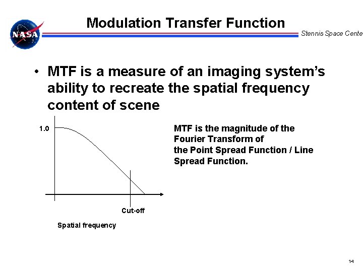 Modulation Transfer Function Stennis Space Center • MTF is a measure of an imaging