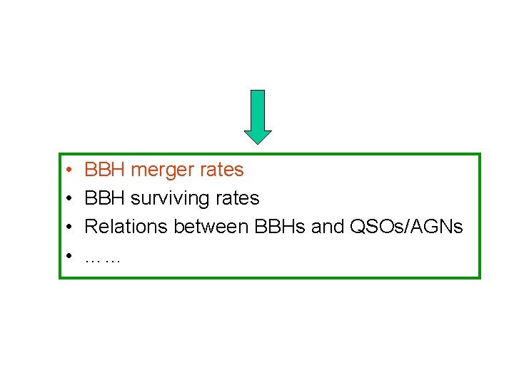  • • BBH merger rates BBH surviving rates Relations between BBHs and QSOs/AGNs