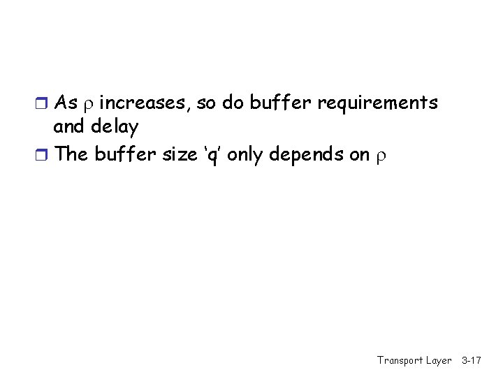 r As increases, so do buffer requirements and delay r The buffer size ‘q’
