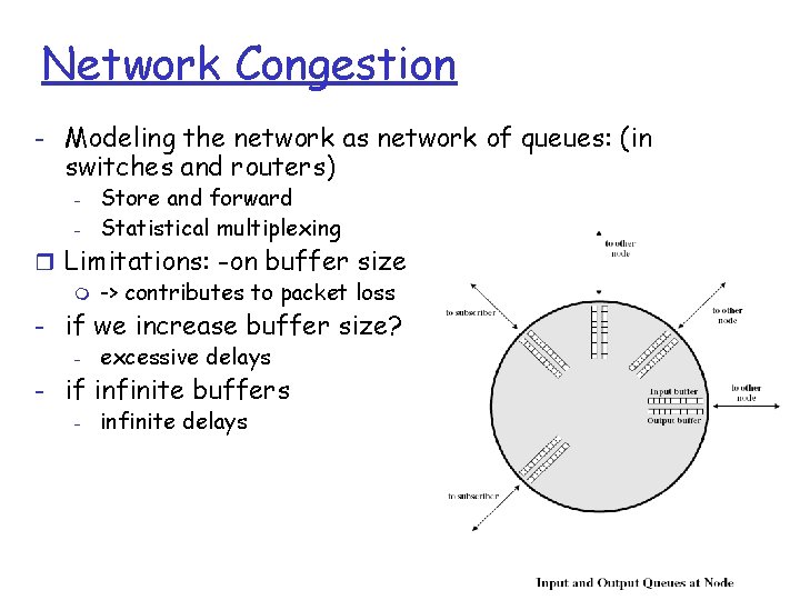 Network Congestion - Modeling the network as network of queues: (in switches and routers)