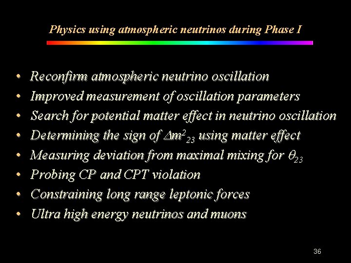 Physics using atmospheric neutrinos during Phase I • • Reconfirm atmospheric neutrino oscillation Improved