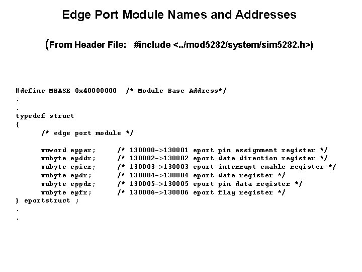 Edge Port Module Names and Addresses (From Header File: #include <. . /mod 5282/system/sim