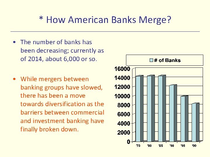 * How American Banks Merge? • The number of banks has been decreasing; currently