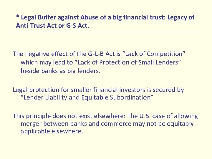 * Legal Buffer against Abuse of a big financial trust: Legacy of Anti-Trust Act