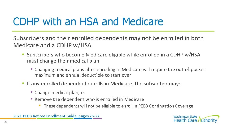 CDHP with an HSA and Medicare Subscribers and their enrolled dependents may not be