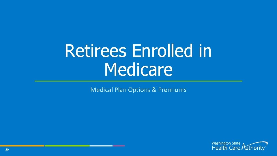 Retirees Enrolled in Medicare Medical Plan Options & Premiums 29 