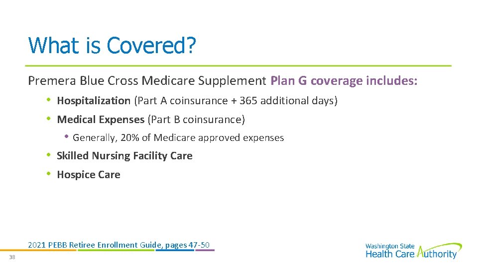 What is Covered? Premera Blue Cross Medicare Supplement Plan G coverage includes: • Hospitalization