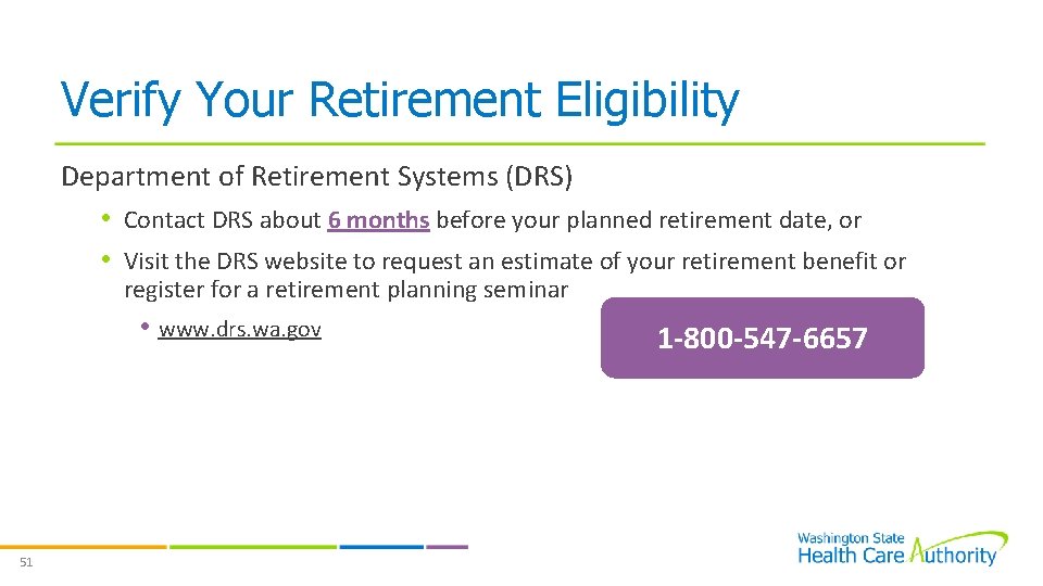 Verify Your Retirement Eligibility Department of Retirement Systems (DRS) • Contact DRS about 6