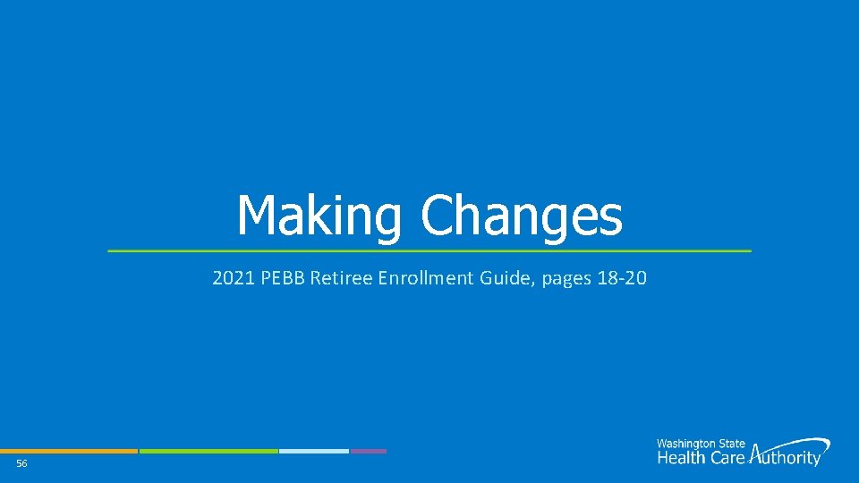 Making Changes 2021 PEBB Retiree Enrollment Guide, pages 18 -20 56 