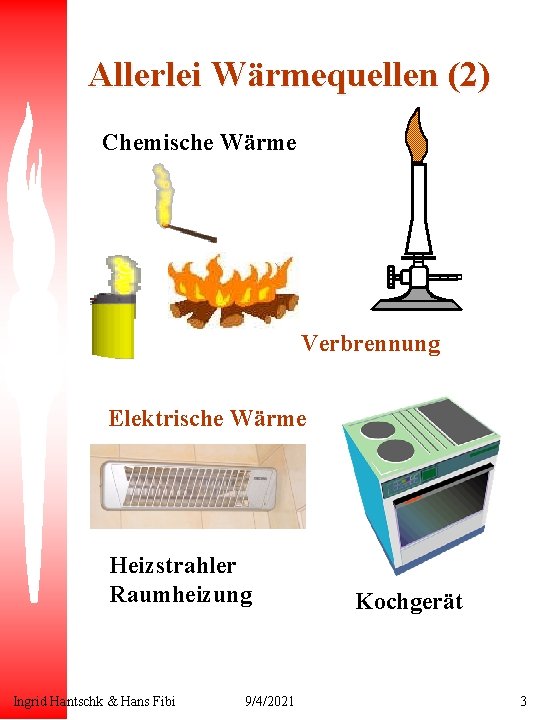 Allerlei Wärmequellen (2) Chemische Wärme Verbrennung Elektrische Wärme Heizstrahler Raumheizung Ingrid Hantschk & Hans