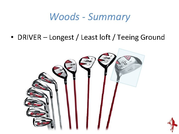 Woods - Summary • DRIVER – Longest / Least loft / Teeing Ground 