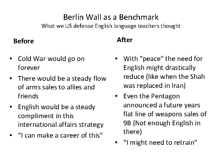 Berlin Wall as a Benchmark What we US defense English language teachers thought Before
