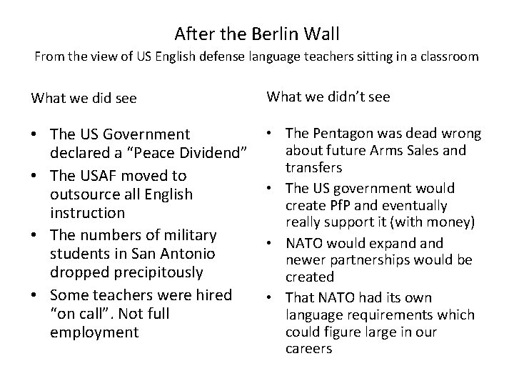 After the Berlin Wall From the view of US English defense language teachers sitting