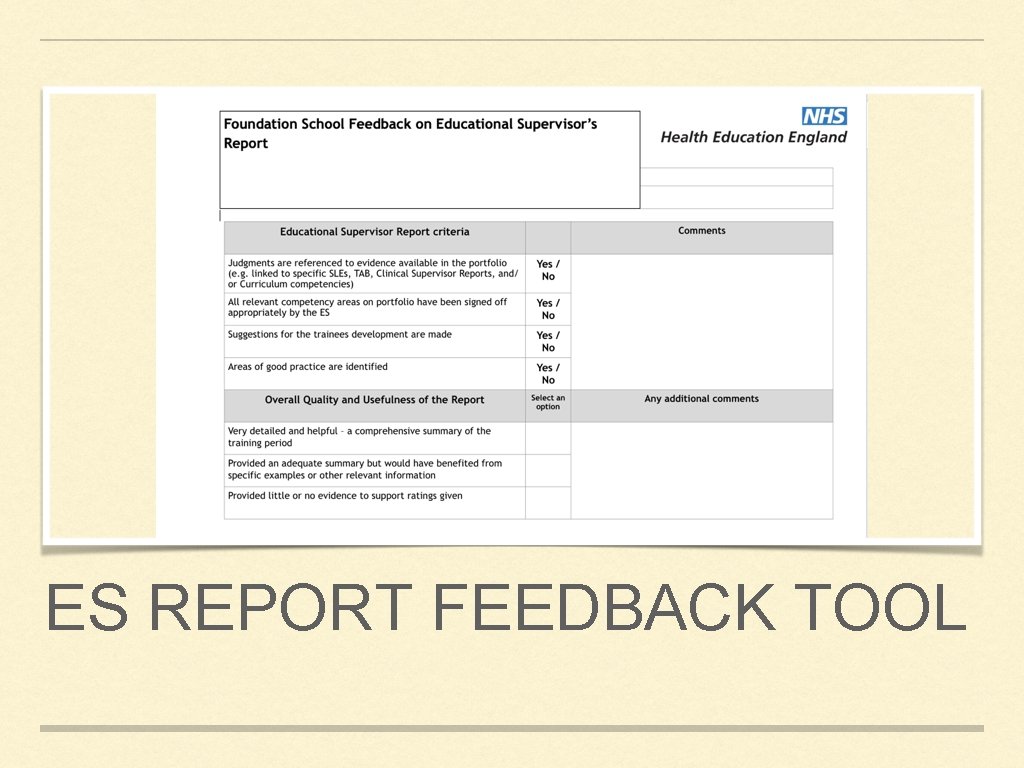 ES REPORT FEEDBACK TOOL 