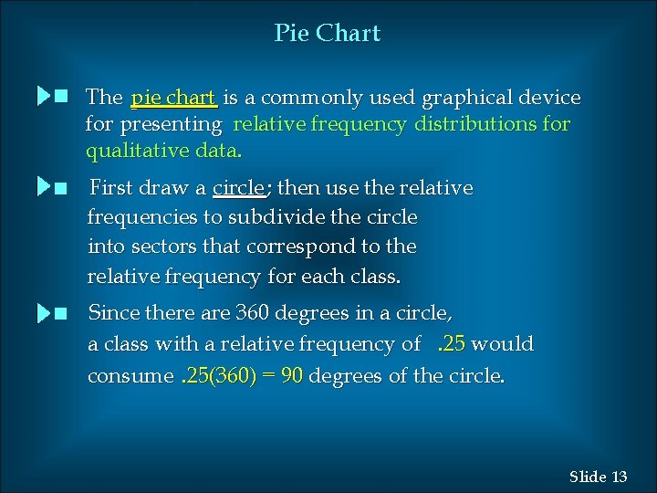 Pie Chart n The pie chart is a commonly used graphical device for presenting