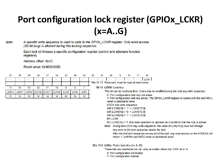 Port configuration lock register (GPIOx_LCKR) (x=A. . G) 