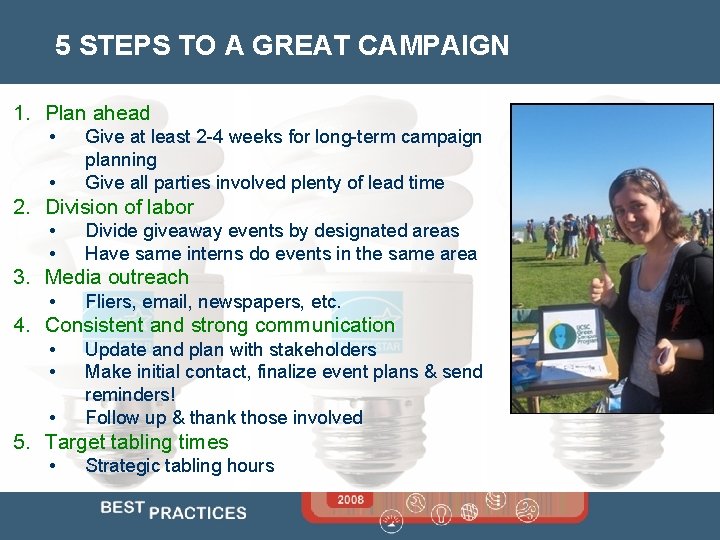 5 STEPS TO A GREAT CAMPAIGN 1. Plan ahead • • Give at least