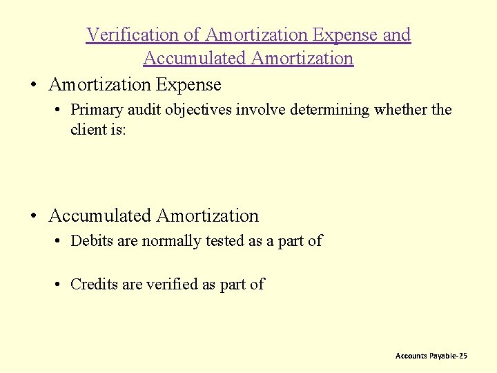 Verification of Amortization Expense and Accumulated Amortization • Amortization Expense • Primary audit objectives