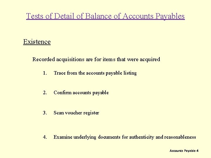 Tests of Detail of Balance of Accounts Payables Existence Recorded acquisitions are for items
