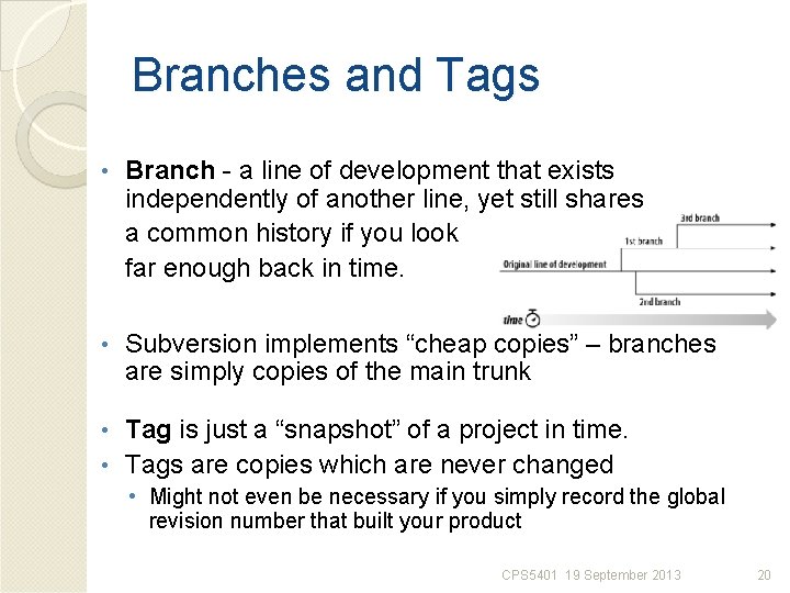 Branches and Tags • Branch - a line of development that exists independently of