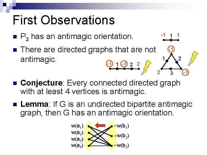 First Observations n P 2 has an antimagic orientation. n There are directed graphs