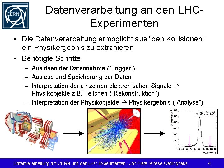 Datenverarbeitung an den LHCExperimenten • Die Datenverarbeitung ermöglicht aus “den Kollisionen” ein Physikergebnis zu