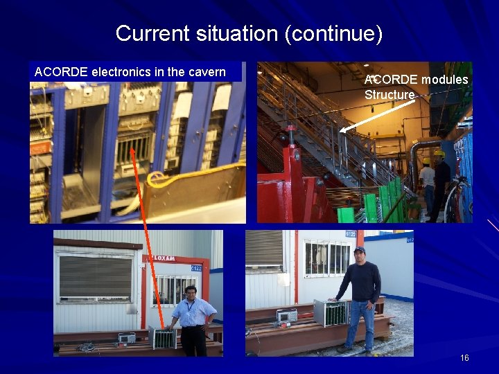 Current situation (continue) ACORDE electronics in the cavern ACORDE modules Structure 16 Current situation (continue) ACORDE electronics in the cavern ACORDE modules Structure 16