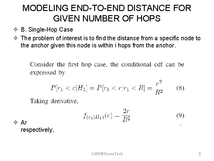 Modeling Endtoend Distance for Given Number of Hops