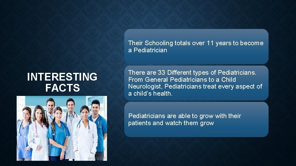 Their Schooling totals over 11 years to become a Pediatrician INTERESTING FACTS There are