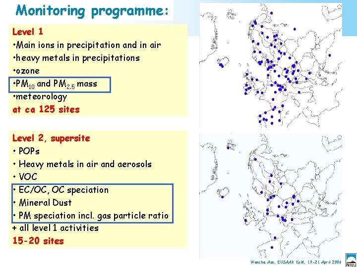 Monitoring programme: Level 1 • Main ions in precipitation and in air • heavy