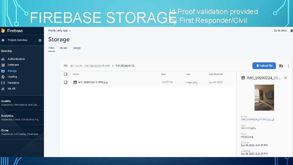 Id Proof validation provided by First Responder/Civil User FIREBASE STORAGE 