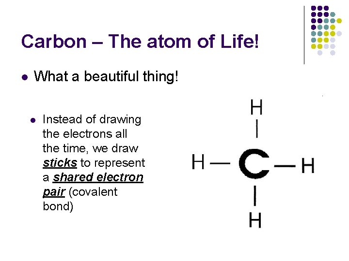 Carbon – The atom of Life! l What a beautiful thing! l Instead of