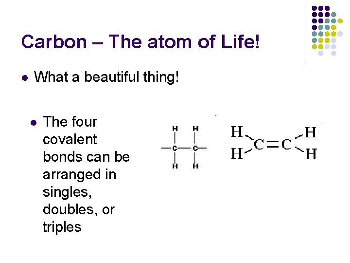 Carbon – The atom of Life! l What a beautiful thing! l The four