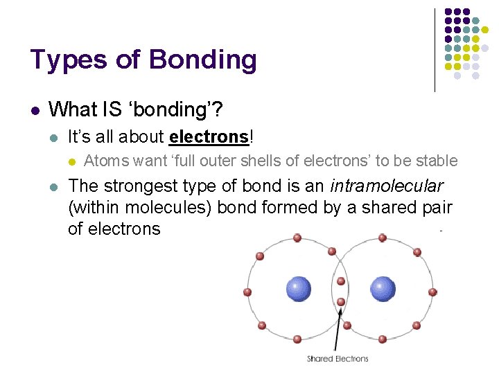 Types of Bonding l What IS ‘bonding’? l It’s all about electrons! l l