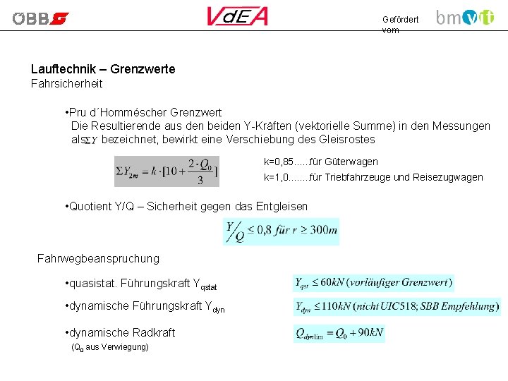 Gefördert vom Lauftechnik – Grenzwerte Fahrsicherheit • Pru d´Homméscher Grenzwert Die Resultierende aus den