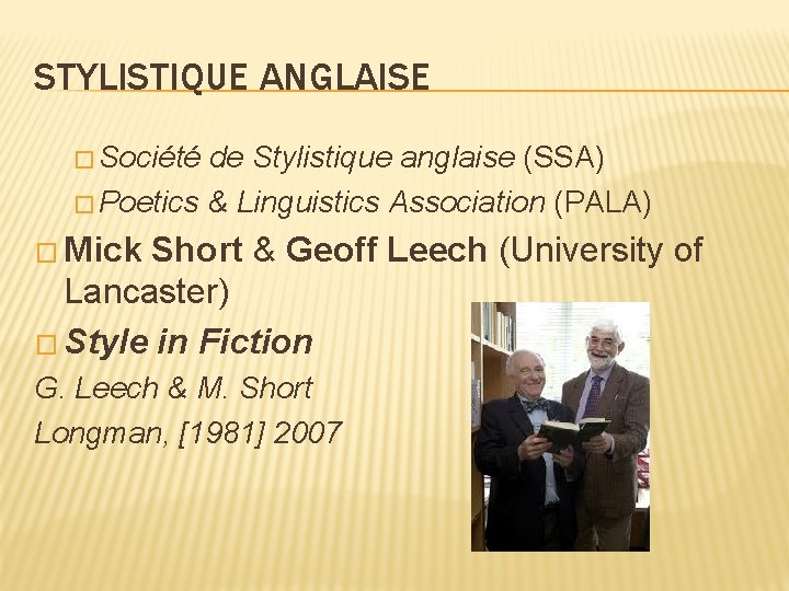 STYLISTIQUE ANGLAISE � Société de Stylistique anglaise (SSA) � Poetics & Linguistics Association (PALA)