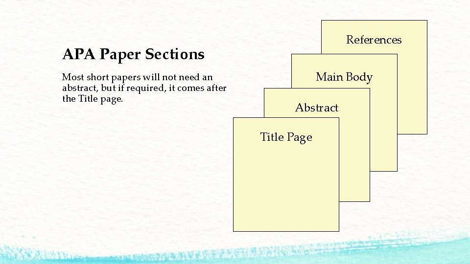 References APA Paper Sections Most short papers will not need an abstract, but if