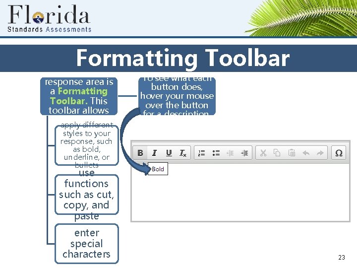 Formatting Toolbar Above the response area is a Formatting Toolbar. This toolbar allows you